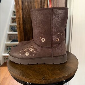 Skechers Brown Ankle Boots with Floral Design